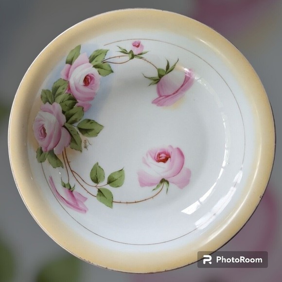 Royal Munich Bowl ZS & Co Bavaria Hand Painted Pink Rose Plate Gold Trim Signed - Picture 1 of 11